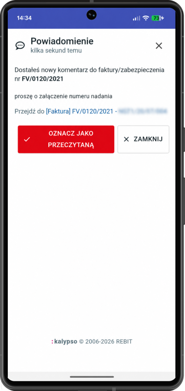Powiadomienie o fakturze w aplikacji bonabanco